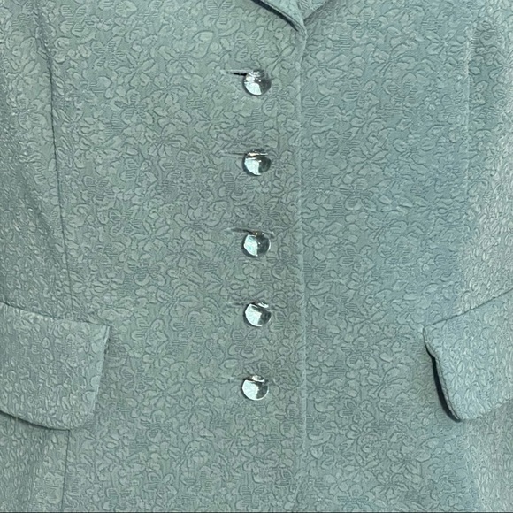 Vintage Miss Dorby Blue Ruffled Woven Floral Design Glass Button Blazer - Picture 4 of 14